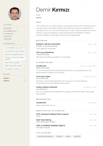 Pilot CV Örnekleri cv indir